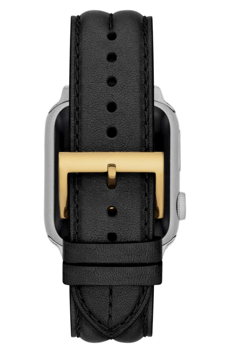 Tory Burch The Kira Leather 20mm Apple Watch<sup>®</sup> Watchband, Alternate, color, Black