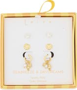 Leith Set of 3 Cubic Zirconia Stud, Shell & Cultured Pearl Charm Huggie Hoop Earrings