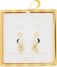 Leith Set of 3 Cubic Zirconia Stud, Shell & Cultured Pearl Charm Huggie Hoop Earrings