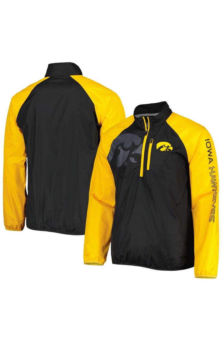 G-III SPORTS BY CARL BANKS Men's G-III Sports by Carl Banks Black/Gold Iowa Hawkeyes Point Guard Raglan Half-Zip Jacket, Main, color, Black