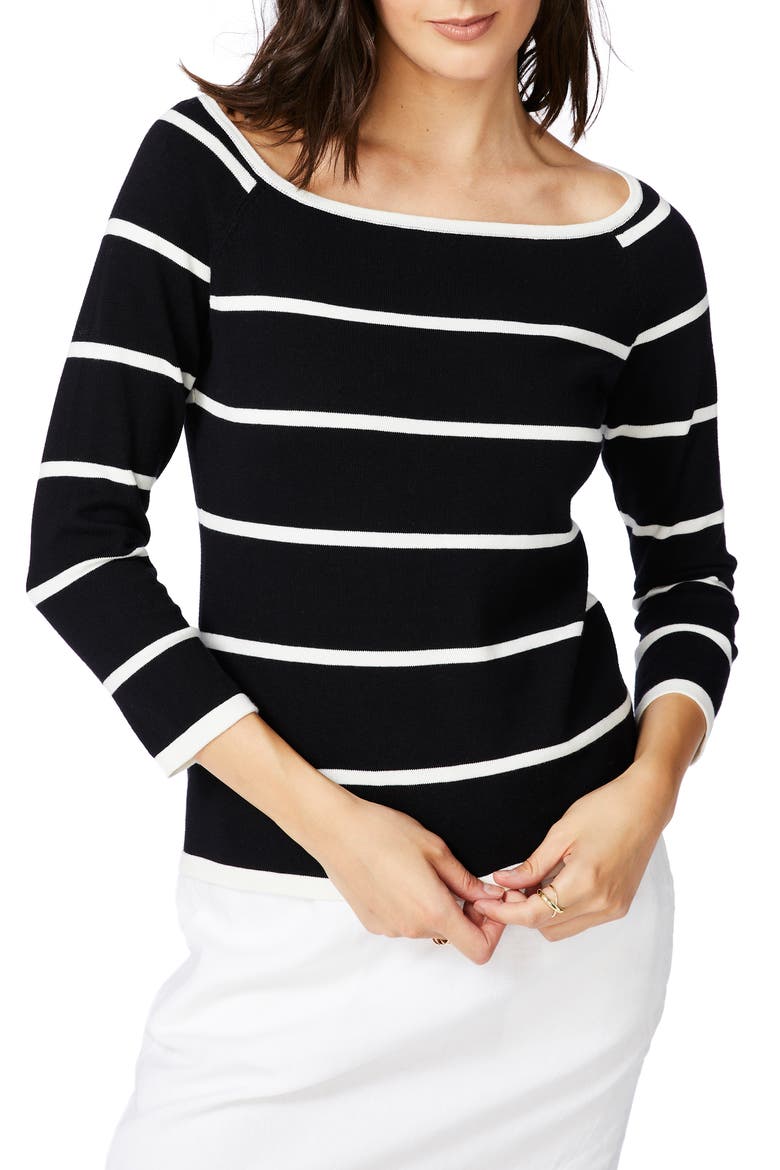 Stripe Jersey Sweater, Main, color, RICH BLACK