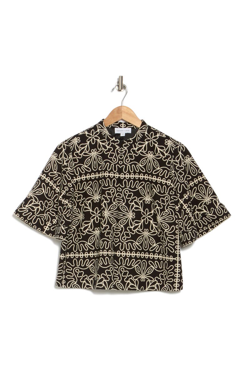 Mandarin Collar Elbow Length Sleeve Top, Alternate, color, BLACK/ IVORY