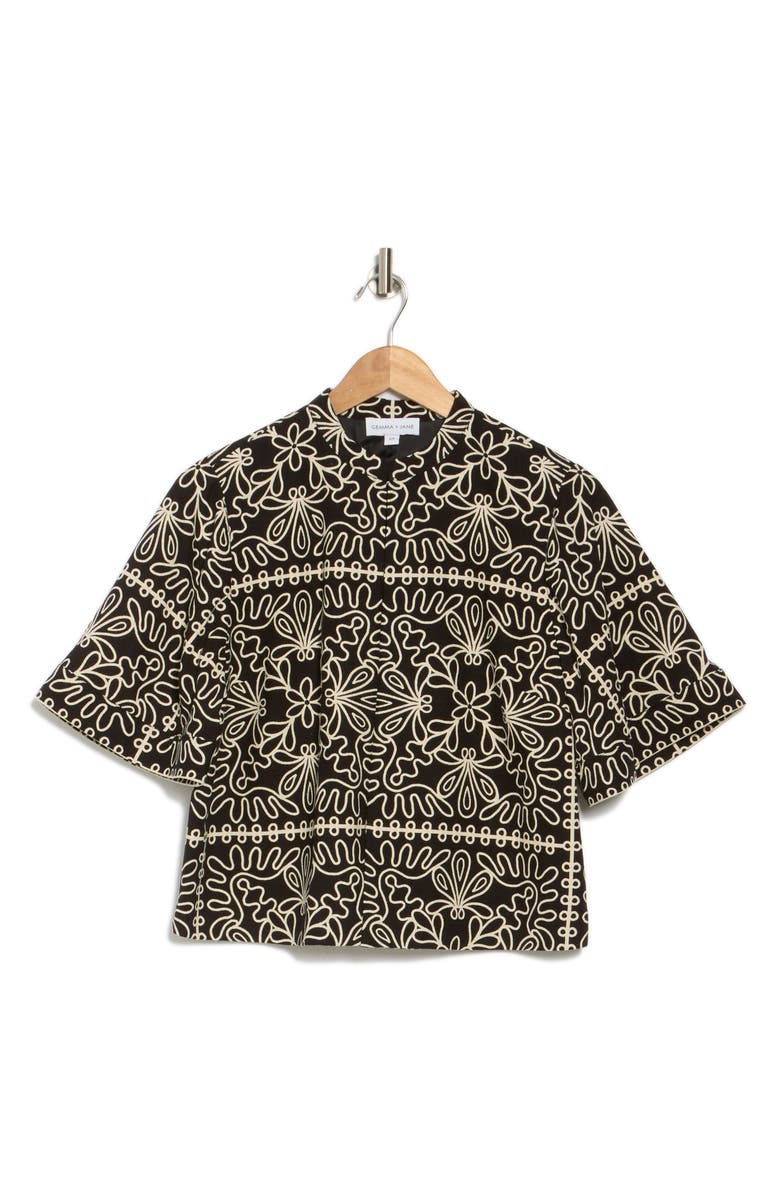 Gemma + Jane Mandarin Collar Elbow Length Sleeve Top, Alternate, color, Black/ Ivory