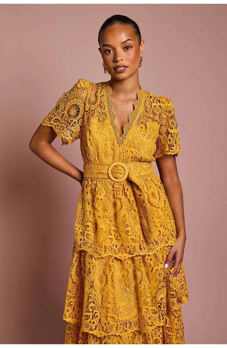 Coast Tiered Lace Midi Dress, Alternate, color, Gold