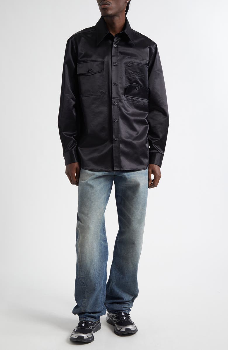 MM6 Maison Margiela Numeric Logo Embroidered Button-Up Shirt, Alternate, color, Black