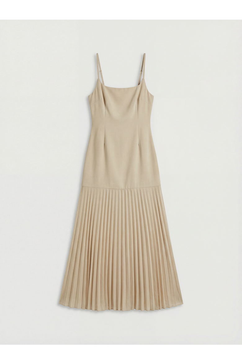 Square Neck Pleated Chiffon Maxi Dress, Alternate, color, Nude