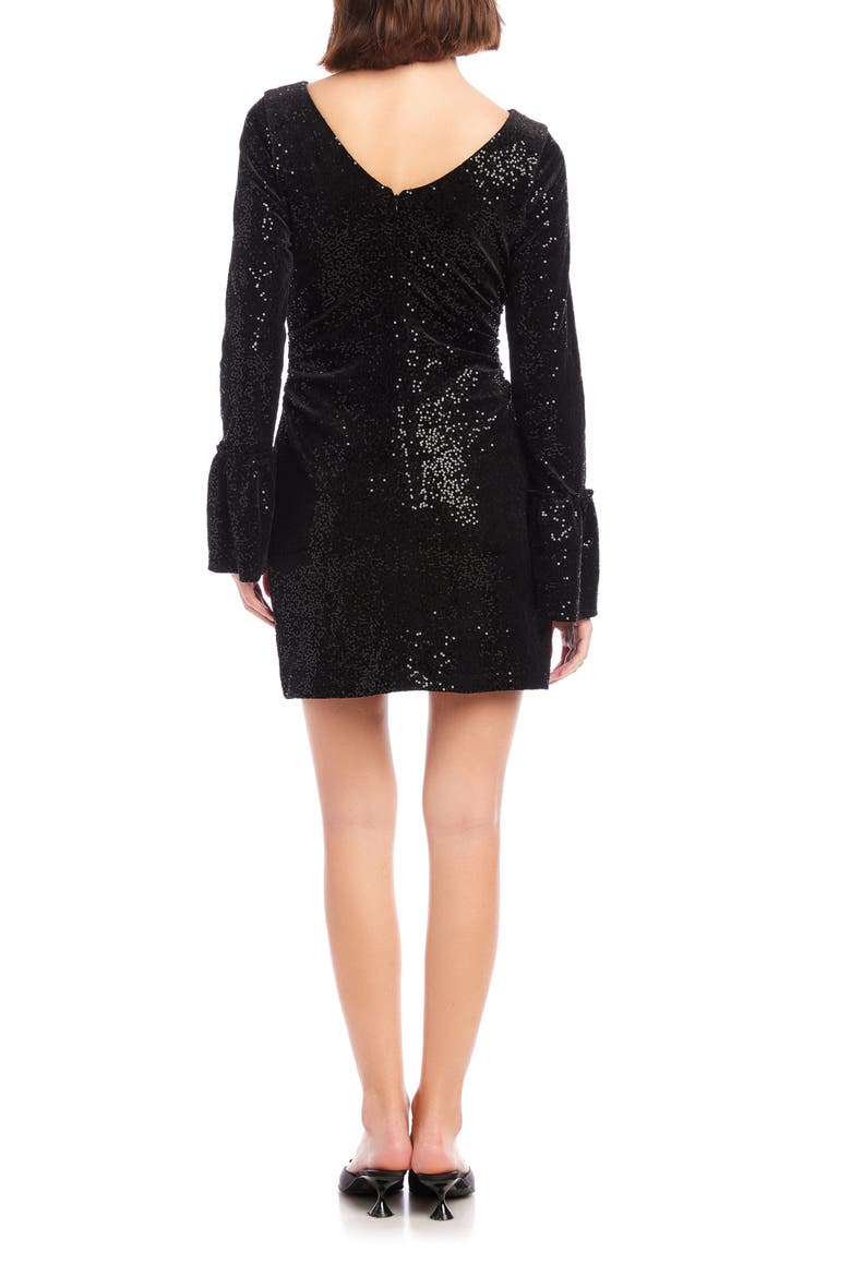 Laurel Sequin Bell Sleeve Velvet Minidress, Alternate, color, BLACK