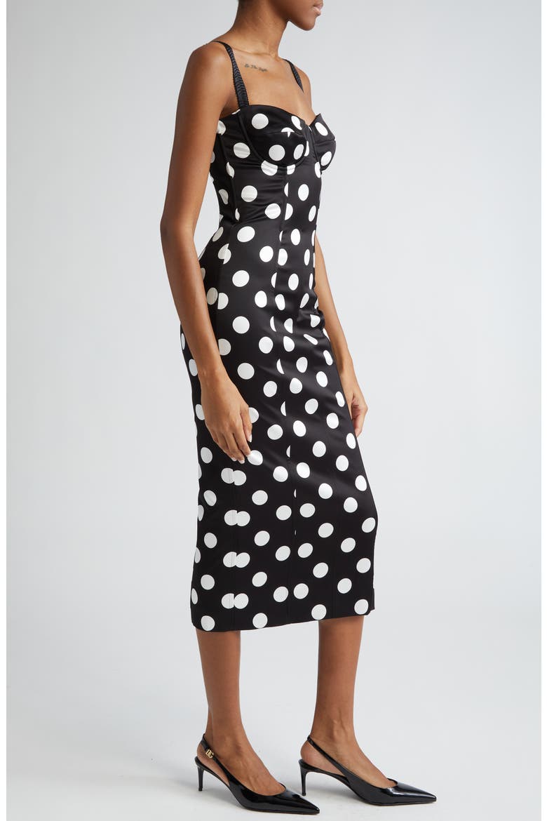 Polka Dot Ruched Satin Sheath Dress, Alternate, color, HNL2WPOIS BCO FDO.NERO