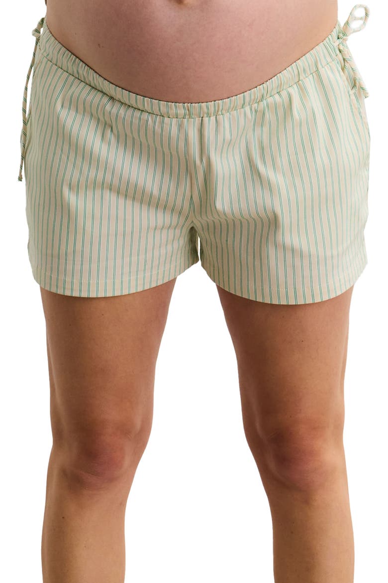 The Maternity Side Tie Short, Main, color, Cream/Green Stripe