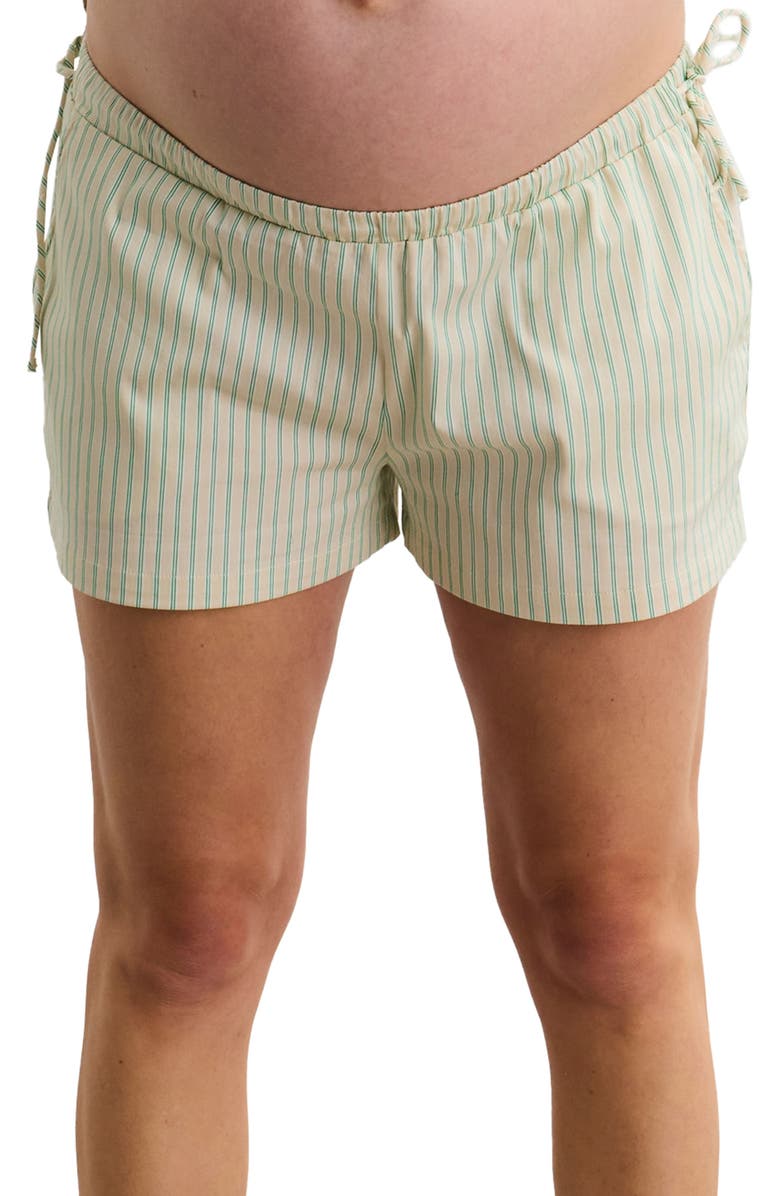 HATCH Collection The Maternity Side Tie Short, Main, color, Cream/Green Stripe