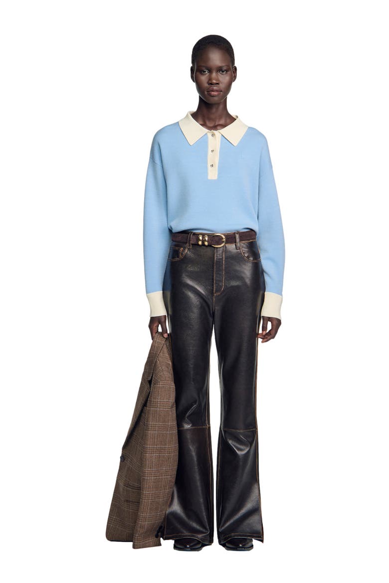 Two-tone wool polo sweater, Alternate, color, Sky blue