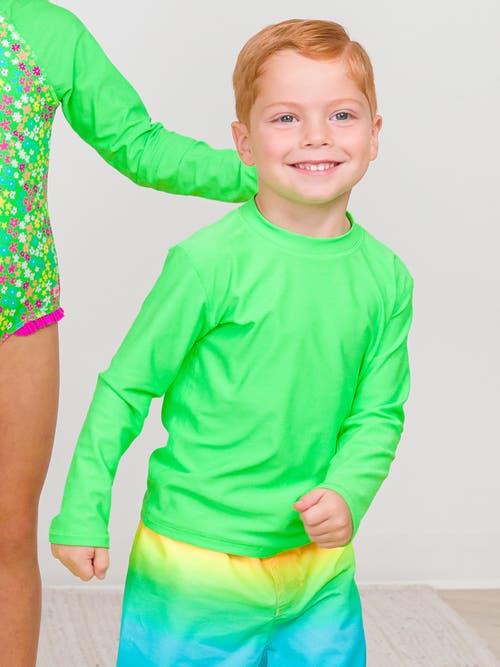 Ruggedbutts Boys Upf50+ Sun Protected Long Sleeve Rash Guard In Neon Lime