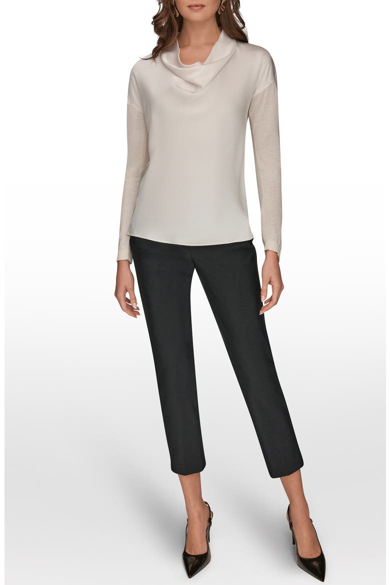 Mixed Media Cowl Neck Top, Alternate, color, CREAM