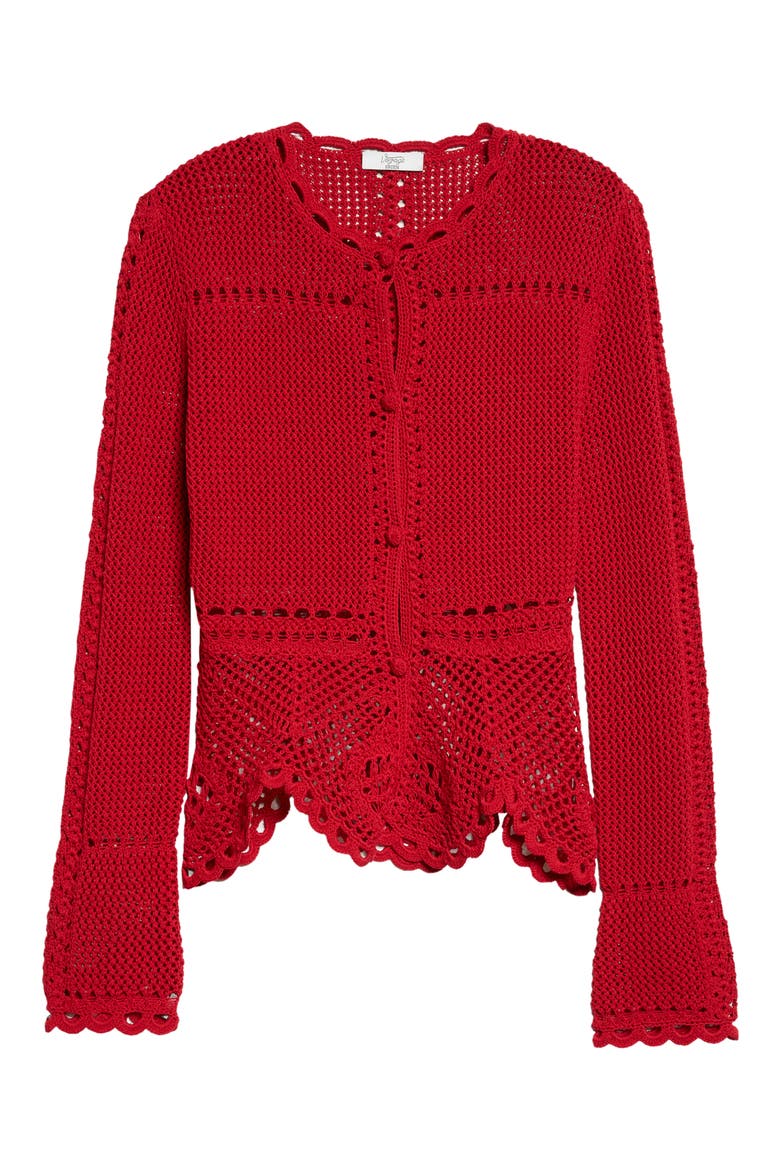 Open Knit Cotton Peplum Cardigan, Alternate, color, RUBY RED