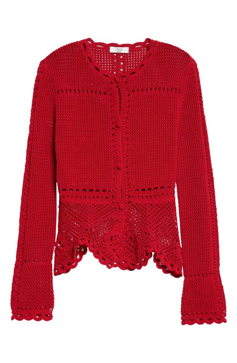 Erdem Open Knit Cotton Peplum Cardigan, Alternate, color, Ruby Red