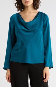 Gemma + Jane Cowl Neck Long Sleeve Satin Top