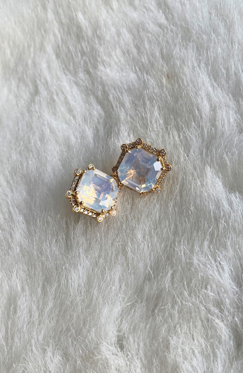 GOSHWARA Asscher Cut Stone Stud Earrings, Alternate, color, White