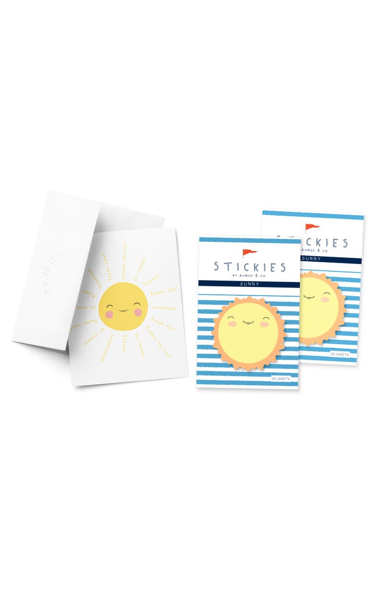 Ramus & Co Sunny 3" x 3" 50-Sheet Sticky Notes (2-Pack) & Sunshine Greeting Card Combo, Main, color, Multi-Pack