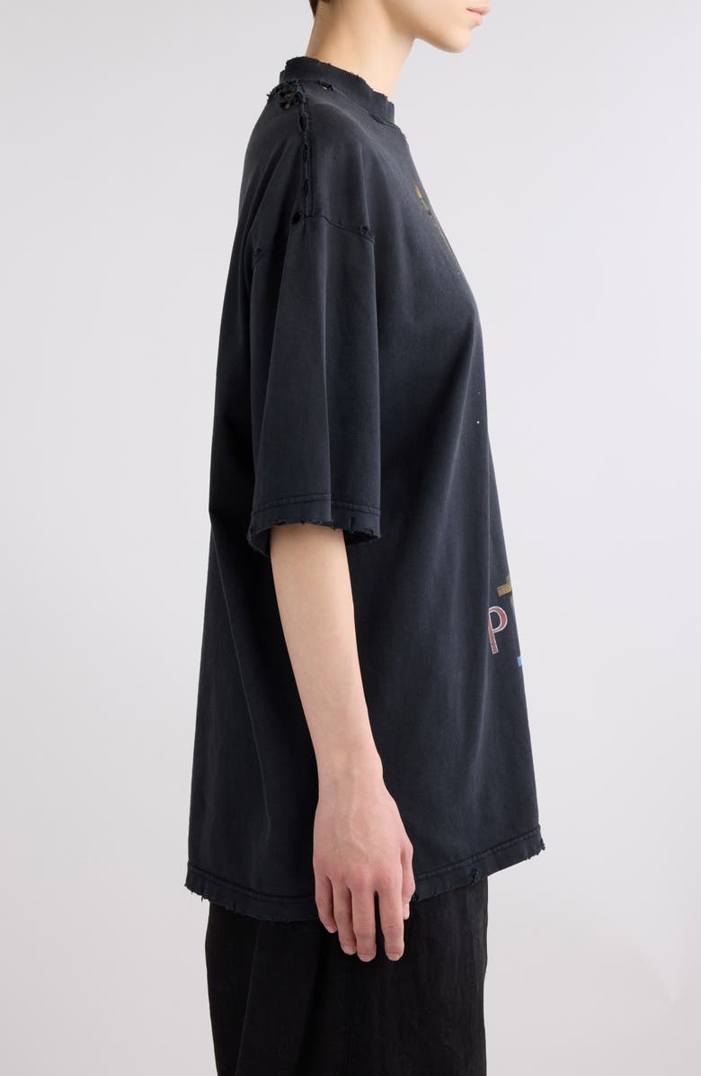 Balenciaga Paris Liberty Medium Fit Distressed Cotton Graphic T-Shirt, Alternate, color, Faded Black