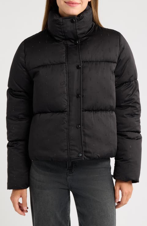 Rhinestone Quilted Puffer Jacket
