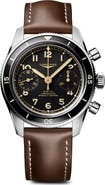 Longines Spirit Pilot Flyback Leather Strap Watch, 39.5mm