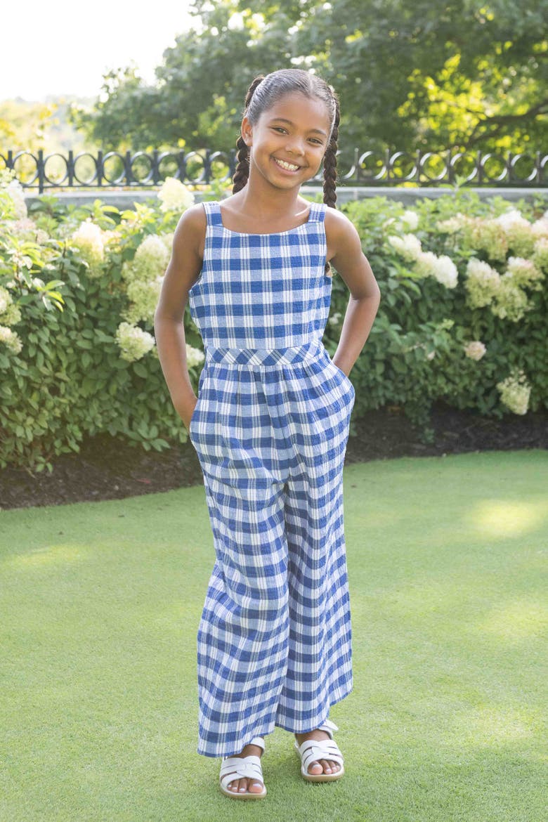Plaid Seersucker Jumpsuit, Alternate, color, Blue / White