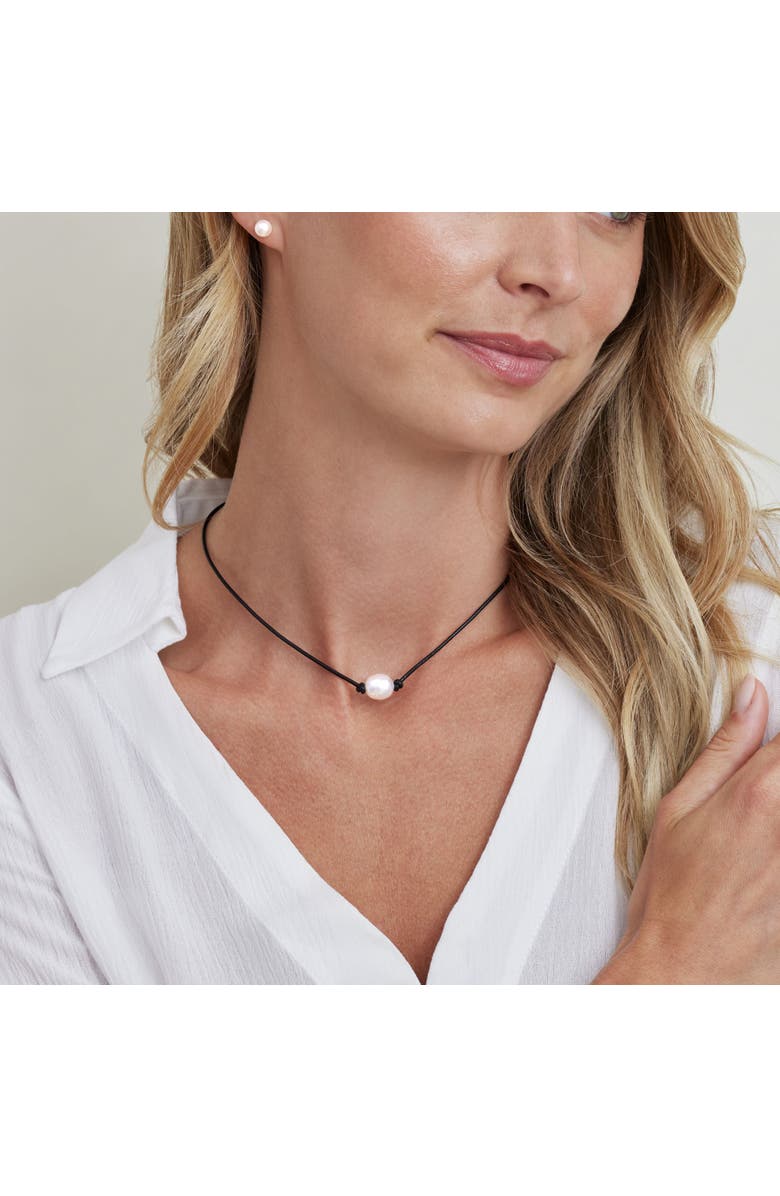 The Pearl Source White South Sea Baroque Pearl Leather Necklace, Alternate, color, White Pearl