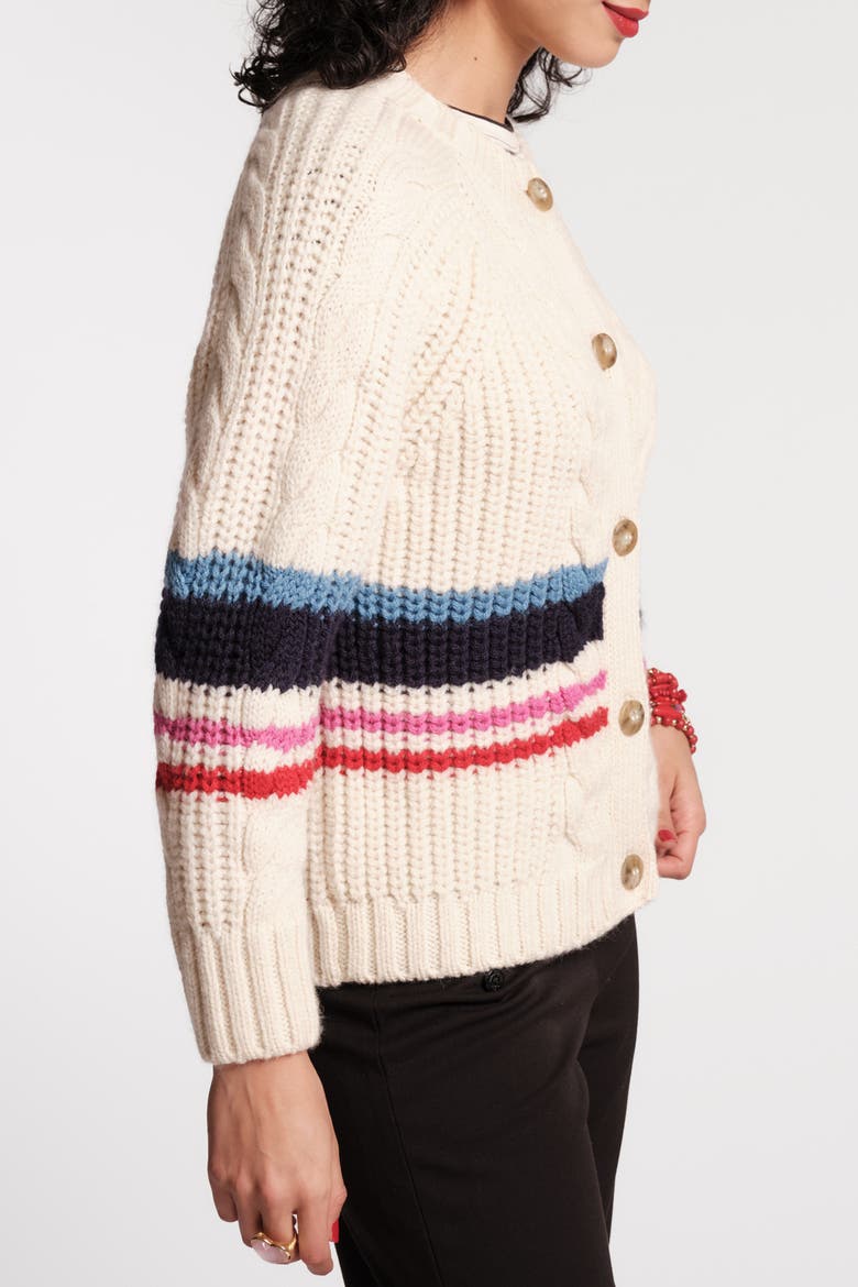 Varsity Stripe Cardigan, Alternate, color, Natural/Multi