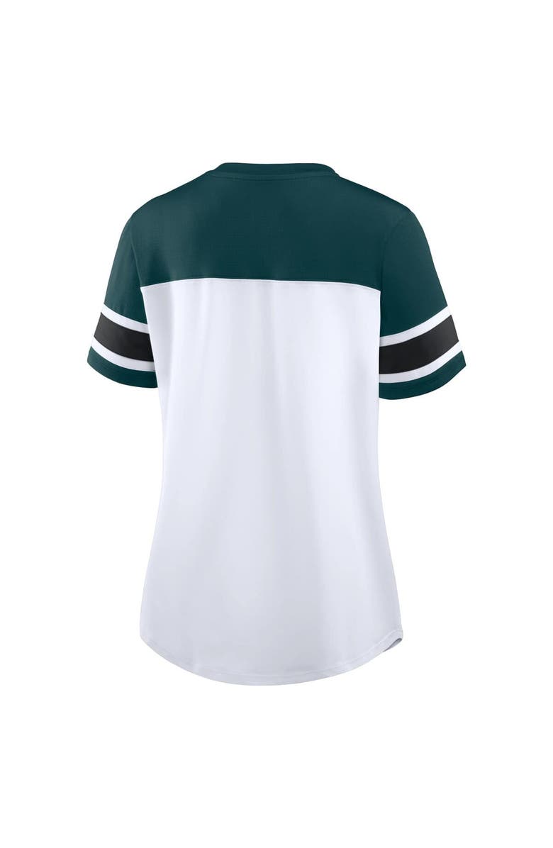 FANATICS Women's Fanatics White/Midnight Green Philadelphia Eagles Athena Rhinestone Lace-Up V-Neck T-Shirt, Alternate, color, 
