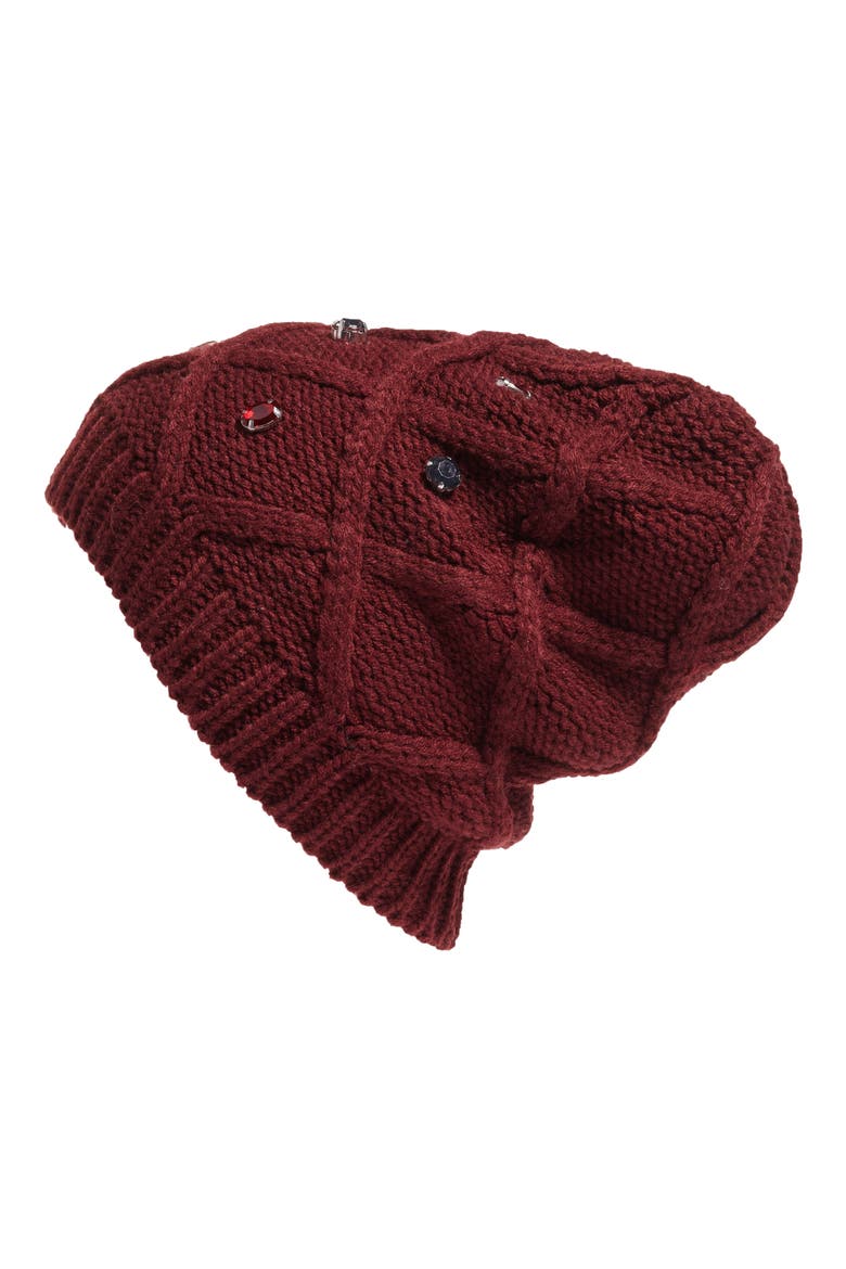 Embellished Knit Beanie, Main, color, BURGUNDY COMBO