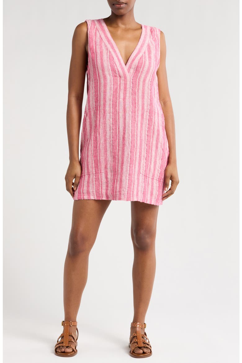 Azure Stripe Sleeveless Linen Blend Minidress, Main, color, GRANITA STRIPE