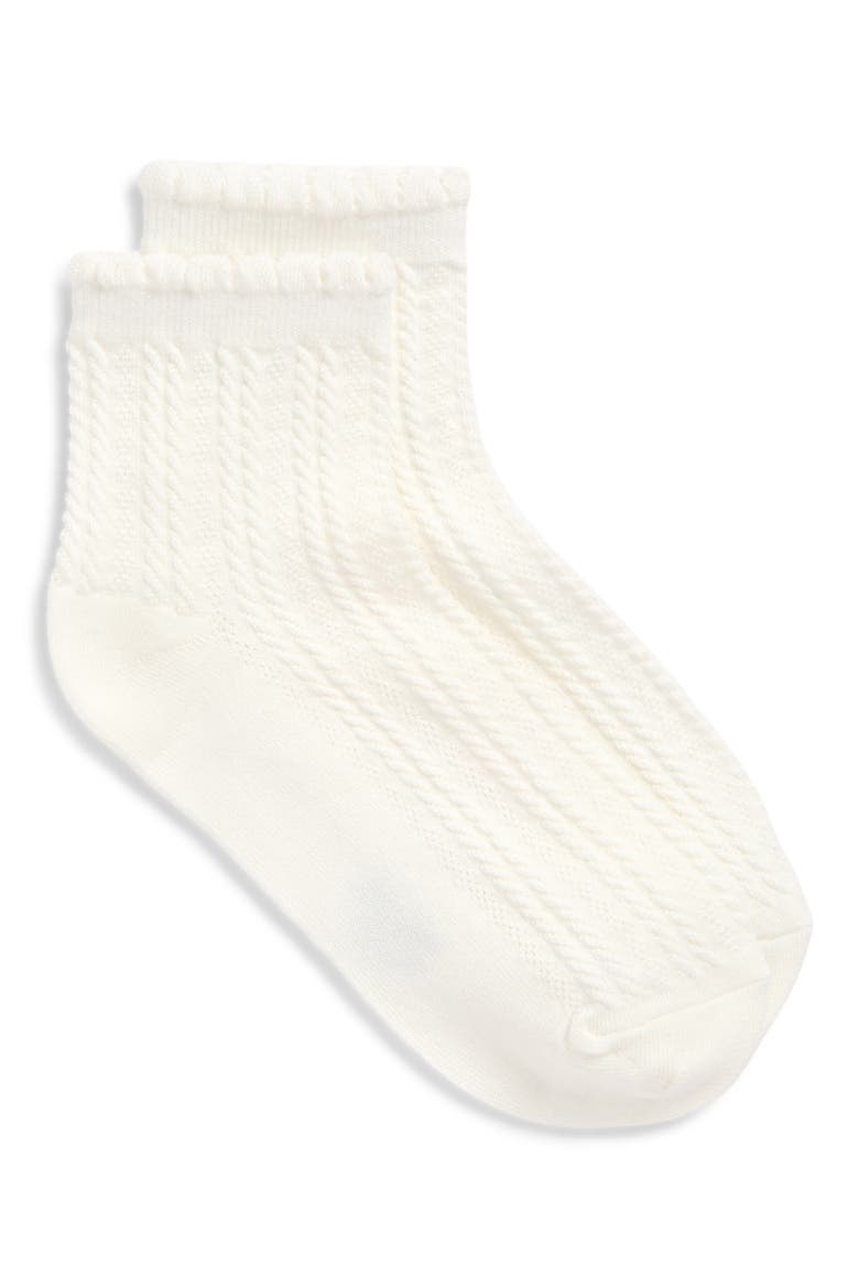 Scallop Cuff Cotton Blend Pointelle Quarter Socks, Alternate, color, IVORY
