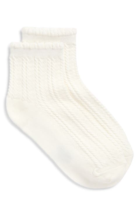 Scallop Cuff Cotton Blend Pointelle Quarter Socks