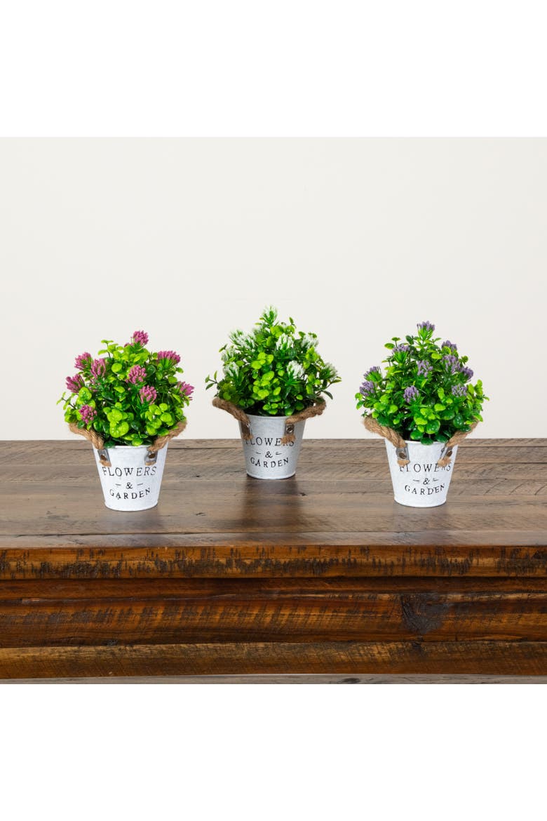 8-in Artificial Blooming Plant in Rustic Flowers & Garden Planter - Set of 3, Alternate, color, Assortment 2