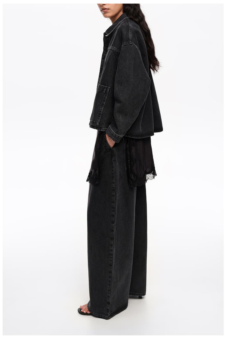 A-line Washed Denim Jacket, Alternate, color, WASHED BLACK