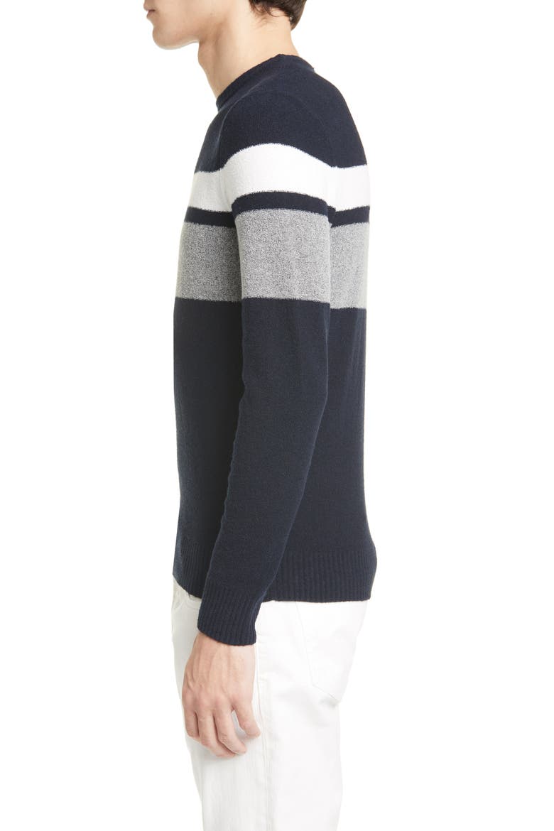 Slim Fit Stripe Cotton Blend Crewneck Sweater, Alternate, color, NAVY