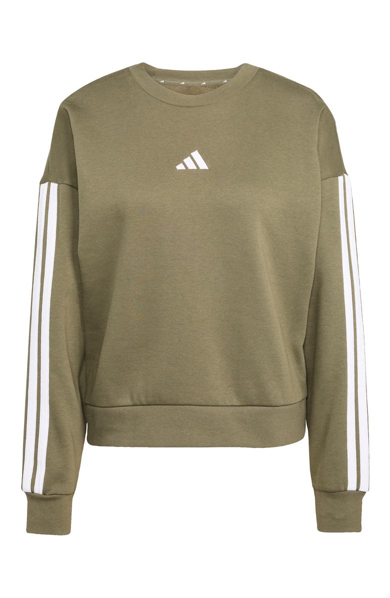 adidas Essentials 3-Stripes Fleece Sweatshirt, Alternate, color, Olive Strata/ White