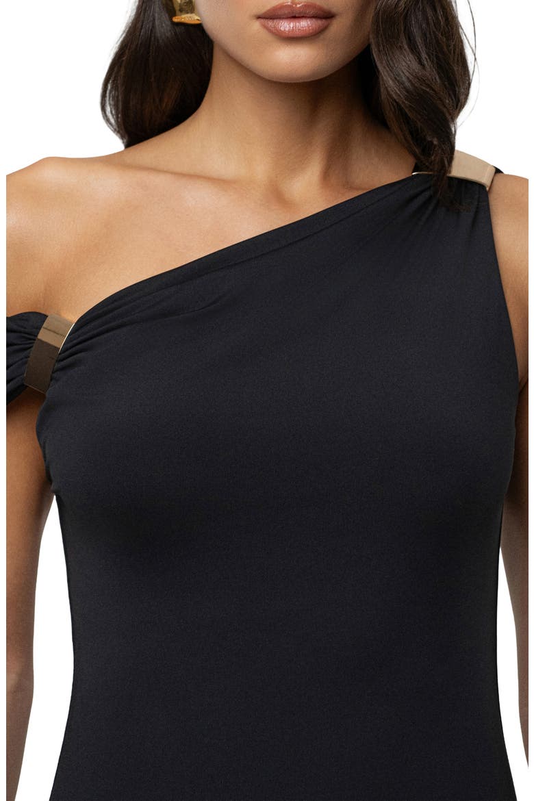 Nightscape One-Shoulder Body-Con Minidress, Alternate, color, BLACK