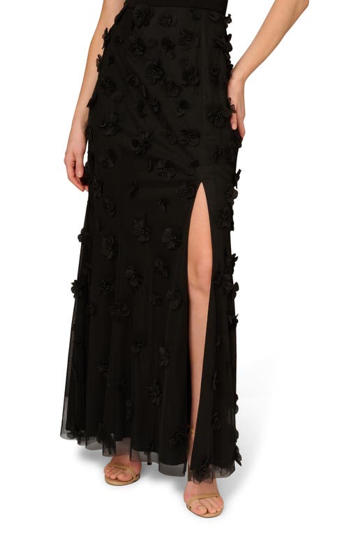 Aidan Mattox Beaded Floral Applique Off-shoulder Gown In Black