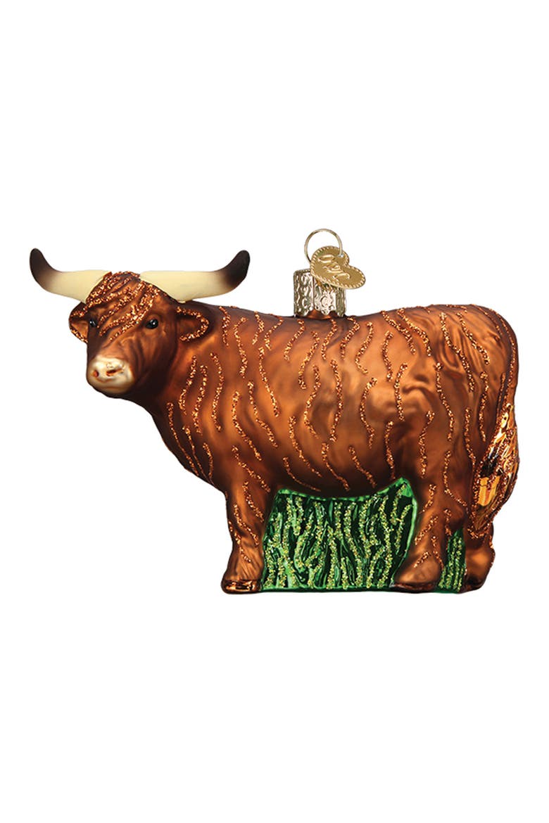 Highland Cow Glass Ornament, Main, color, BROWN