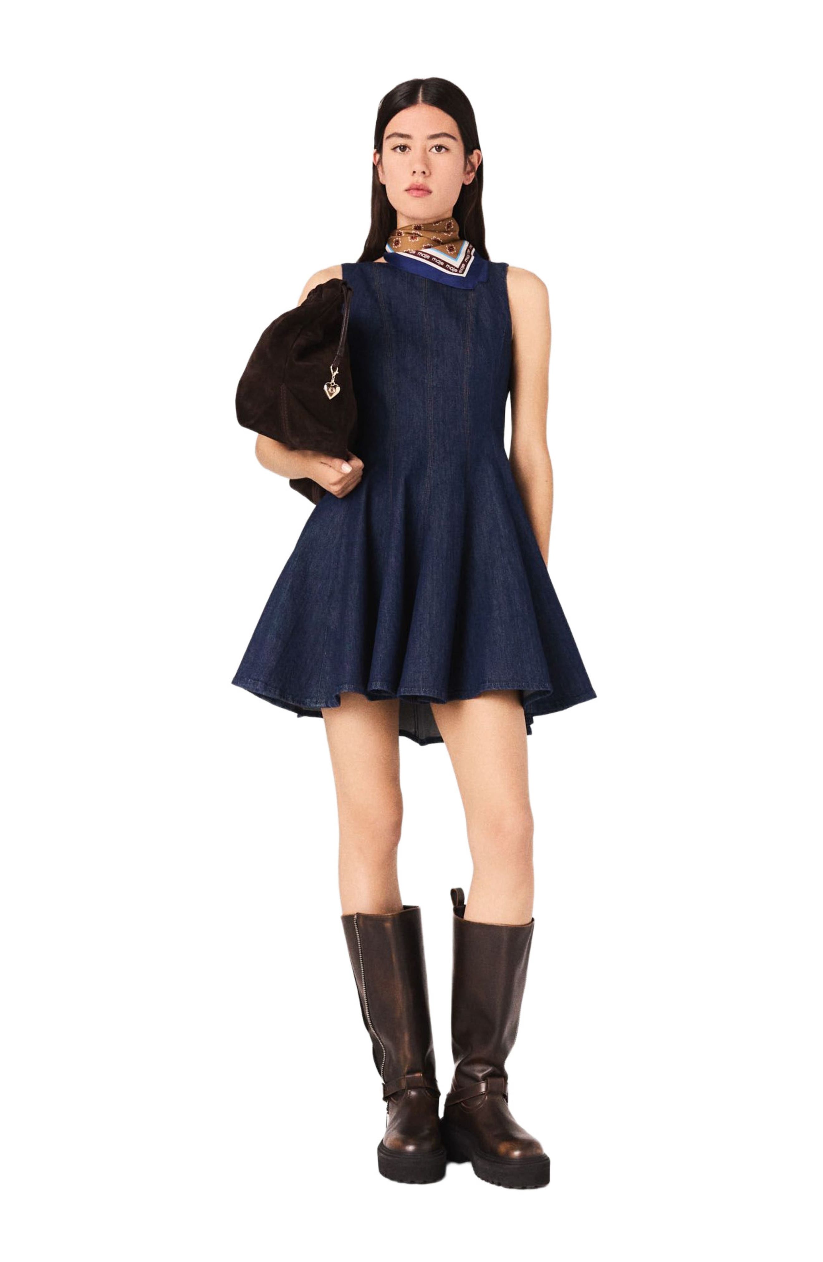 maje denim dress Denim Flared Mini Dress