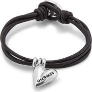 UNODE50 Leather bracelet with a sterling silver-plated heart charm