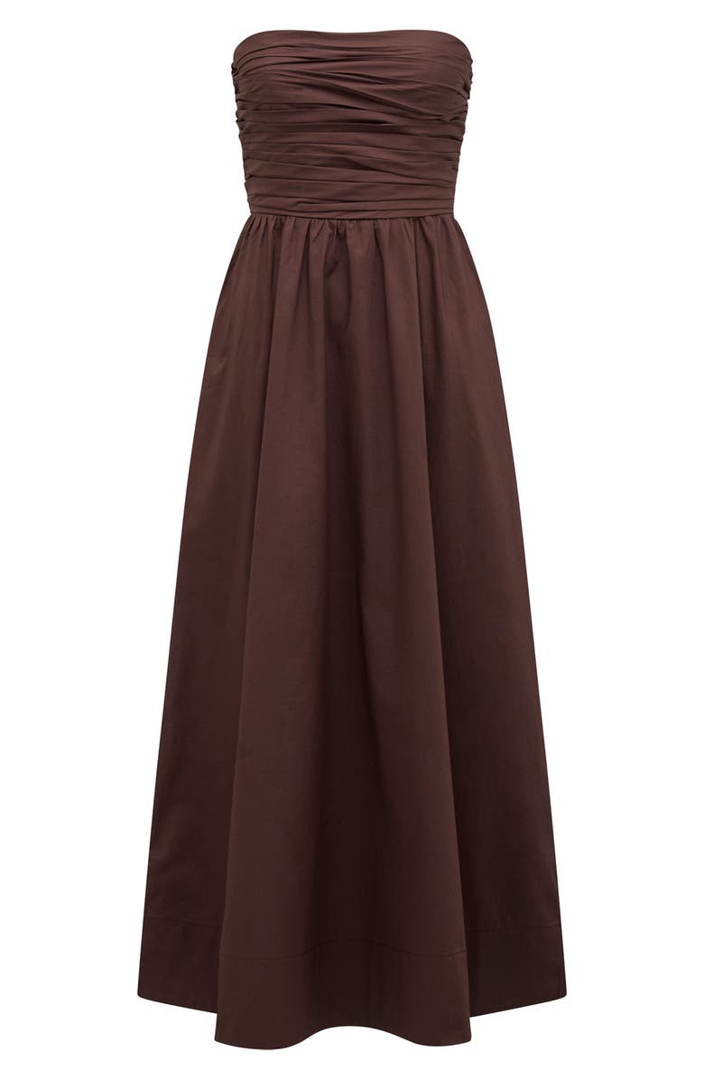 Ever New Siara Strapless Ruched Midi Dress, Alternate, color, Chocolate