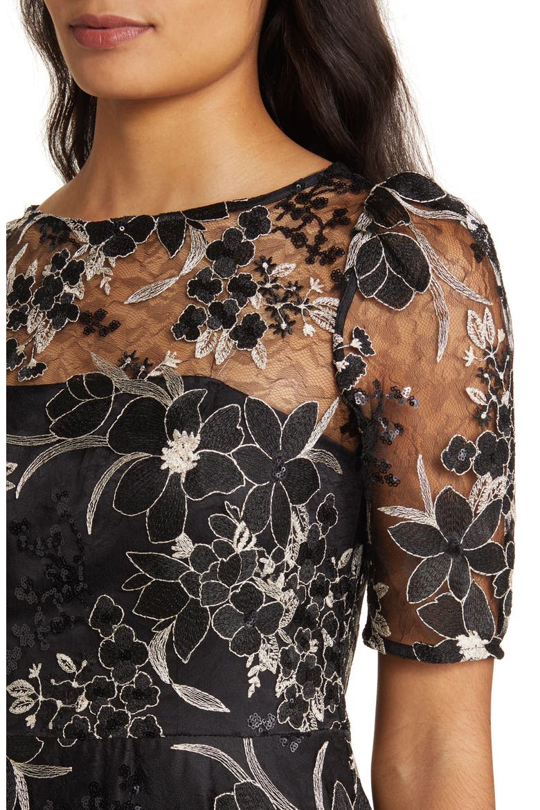 elisa embroidered fit & flare midi dress Dress The Population Women's Elisa Floral Fit & Flare Midi-Dress - Black Multi