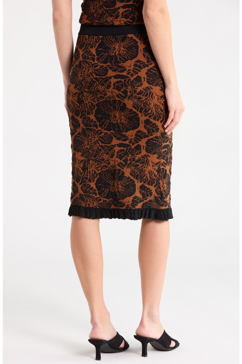 Floral Jacquard Midi Sweater Skirt, Alternate, color, DARK CAMEL/ BLACK FLORAL