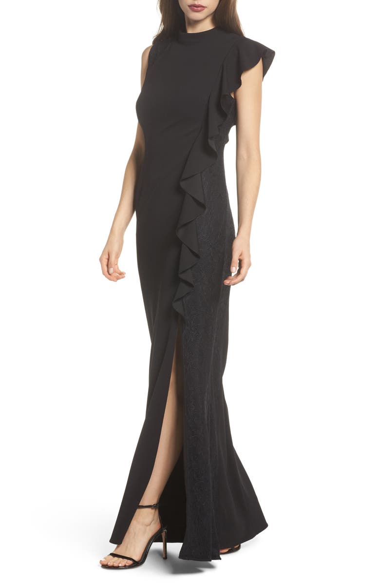 Adrianna Papell Ruffle Side Crepe Mermaid Gown, Alternate, color,