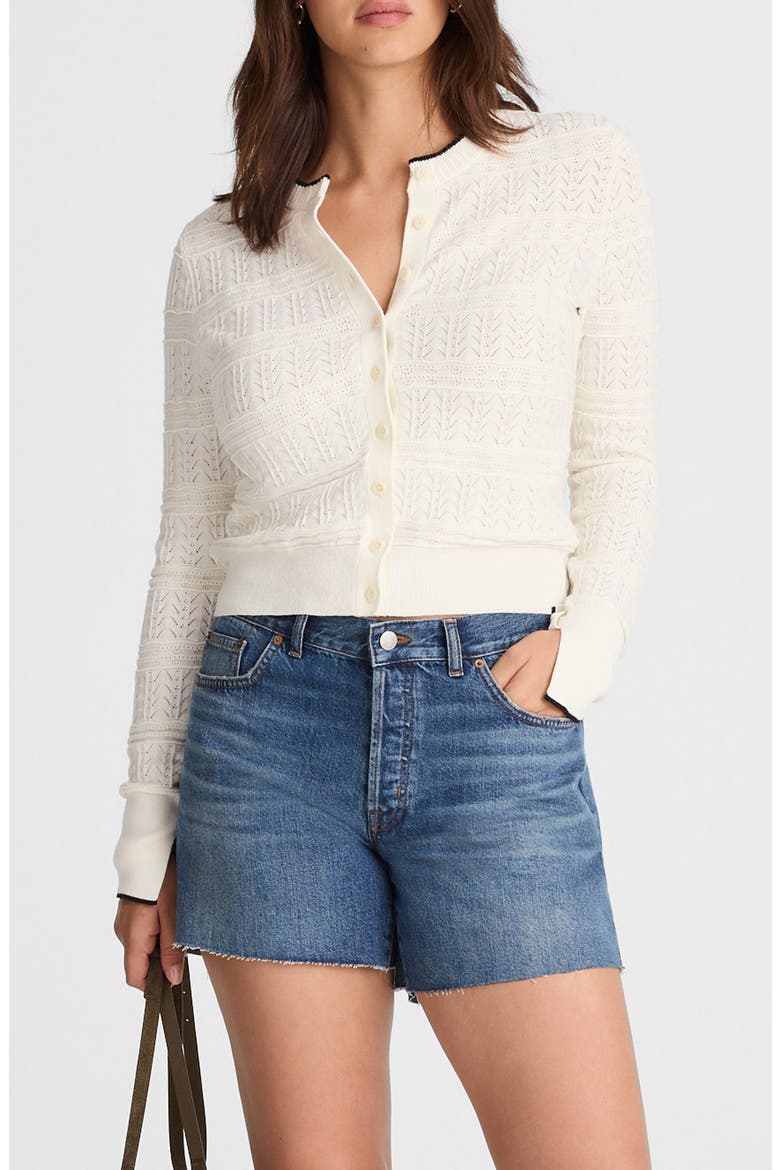 Pointelle Cotton Blend Cardigan, Main, color, IVORY AND BLACK COMBO