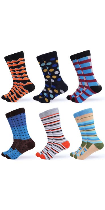 Fashion Patterned Dress Socks 6-Pack Gift Set