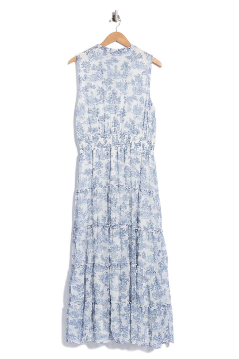 Smocked Neck Tiered Maxi Dress, Alternate, color, BLUE DENIM