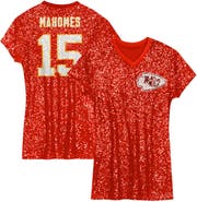 Outerstuff Girls Youth Patrick Mahomes Red Kansas City Chiefs Sequin Player Name & Number V-Neck Dress